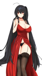 Rule 34 | 1girl, absurdres, ahoge, azur lane, black garter straps, black hair, black panties, black thighhighs, breasts, choker, cleavage, cocktail dress, crossed bangs, dress, evening gown, feet out of frame, garter straps, highres, lace, lace-trimmed legwear, lace trim, large breasts, long hair, looking at viewer, official alternate costume, panties, red choker, red dress, sa (nax49), simple background, solo, standing, taihou (azur lane), taihou (forbidden feast) (azur lane), thigh gap, thighhighs, underwear, very long hair, white background