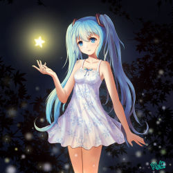 Rule 34 | 1girl, bad id, bad pixiv id, bare arms, bare shoulders, blue eyes, blue hair, collarbone, darkness, dress, glowing, hatsune miku, highres, long hair, matching hair/eyes, reki (lichk), sleeveless, sleeveless dress, solo, star (symbol), twintails, very long hair, vocaloid, white dress