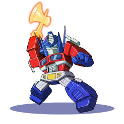 Rule 34 | 1980s (style), 1boy, autobot, axe, energy axe, full body, glowing, headgear, highres, ibuki sakura (sgw v07), male focus, oldschool, optimus prime, retro artstyle, simple background, solo, standing, transformers, weapon, white background