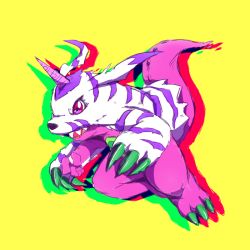 Rule 34 | claws, digimon, pink eyes, psychemon, reptile, solo, tail