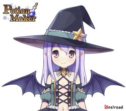 Rule 34 | 1girl, animated, animated gif, blush, closed eyes, hat, looking at viewer, lowres, mauve, pink eyes, pio (potion maker), potion maker, purple hair, wings, witch hat