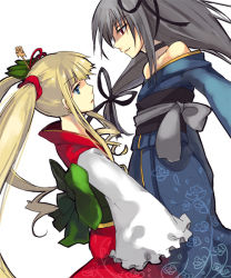 Rule 34 | 00s, 2girls, alternate costume, blonde hair, face-to-face, loo, multiple girls, off shoulder, profile, rozen maiden, shinku, sleeves past wrists, suigintou