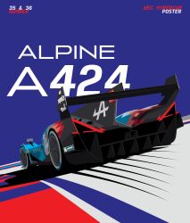Rule 34 | absurdres, alpine (carmaker), alpine a424, car, from behind, highres, lafansujie, le mans prototype, michelin, michelin man, motor vehicle, no humans, race vehicle, racecar, shadow, spoiler (automobile), vehicle focus, vehicle name, world endurance championship