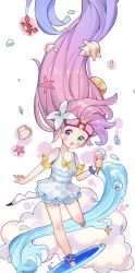 Rule 34 | 1girl, absurdly long hair, alternate costume, blush, breasts, flat chest, gradient hair, green eyes, hair ornament, head tilt, heterochromia, jewelry, league of legends, long hair, looking at viewer, meowlian, multicolored hair, open mouth, pool party zoe, purple eyes, purple hair, seashell, shell, small breasts, smile, solo, swimsuit, toeless legwear, very long hair, zoe (league of legends)