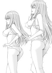 Rule 34 | 1girl, absurdres, age progression, apple (luffy123), ass, blush, bra, from side, hair behind ear, highres, korean commentary, long hair, looking ahead, open mouth, original, panties, trembling, underwear, underwear only, very long hair, white background