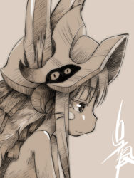 Rule 34 | 1girl, animal ears, furry, furry female, gofu, greyscale, hat, made in abyss, monochrome, nanachi (made in abyss), profile, solo, whiskers