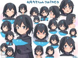 Rule 34 | 1girl, :d, :p, ;d, puff of air, ^ ^, black cape, black gloves, black hair, blue eyes, blush, cape, chibi, closed eyes, expressions, gloves, hair between eyes, head wings, highres, kemono friends, mole, mole under eye, multiple views, musical note, one eye closed, open mouth, shiraha maru, short hair, simple background, smile, superb bird-of-paradise (kemono friends), tongue, tongue out, translated, turtleneck, white background, wings, zzz
