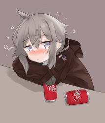 Rule 34 | absurdres, ahoge, american flag, blush, brown jacket, can, dr pepper, drink can, exhausted, girls&#039; frontline, gloves, highres, jacket, m200 (girls&#039; frontline), pepsi2330, sleepy, soda can, squeans, tears