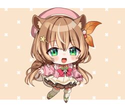 Rule 34 | 1girl, :d, animal ears, ayunda risu, ayunda risu (1st costume), bad id, bad pixiv id, bow, bowtie, brown hair, brown skirt, chibi, full body, green eyes, hair ornament, hairclip, hat, hololive, hololive indonesia, jacket, leaf hair ornament, looking at viewer, low twintails, noi mine, open mouth, pink bow, pink bowtie, pink hat, pink jacket, skirt, smile, solo, squirrel ears, squirrel tail, tail, thighhighs, twintails, virtual youtuber, white thighhighs
