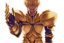 Rule 34 | 1boy, armor, blonde hair, blood, blood on face, earrings, fate/stay night, fate (series), gilgamesh (fate), hair over eyes, jewelry, kkbkckdk, male focus, short hair, solo