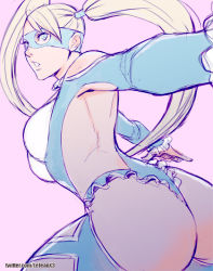 Rule 34 | 1girl, ass, blonde hair, blue eyes, breasts, capcom, large breasts, leotard, long hair, mask, rainbow mika, rejean dubois, solo, street fighter, street fighter v, twintails, wrestling outfit
