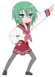Rule 34 | 00s, absurdres, full body, green hair, highres, iwasaki minami, lucky star, pointing, school uniform, tagme, transparent background, vector trace