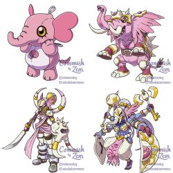 Rule 34 | 1girl, axe, crests (digimon), digimon, digimon (creature), elephant, female focus, highres, mask, original, simple background, skull, solo, tusks, white background