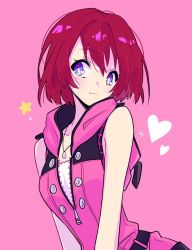 Rule 34 | 1girl, :3, blue eyes, female focus, heart, highres, jewelry, kairi (kingdom hearts), kingdom hearts, necklace, pink background, red hair, simple background, solo