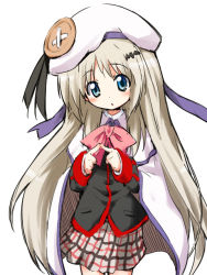 Rule 34 | 1girl, aikei, blonde hair, bow, bowtie, green eyes, hair ornament, hairpin, head tilt, little busters!, long hair, long sleeves, looking at viewer, looking back, noumi kudryavka, pink bow, pink bowtie, simple background, solo, very long hair, white background