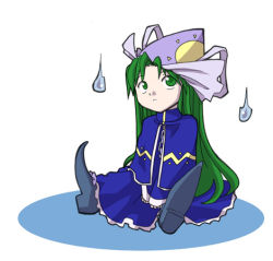 Rule 34 | 1girl, chain, chibi, female focus, green eyes, green hair, hat, kazuhane, long hair, lowres, mima (touhou), simple background, solo, touhou, touhou (pc-98), white background, wizard hat