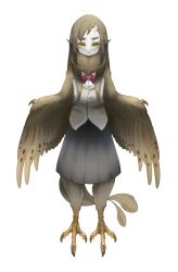 Rule 34 | 1girl, bachikin (kingyo155), feathers, female focus, harpy, highres, horns, monster girl, no nose, original, simple background, skirt, solo, tail, white background, wings