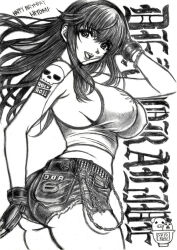 Rule 34 | 1girl, breasts, copyright name, dead or alive, dead or alive 6, hitomi (doa), large breasts, long hair, monochrome, skidrow