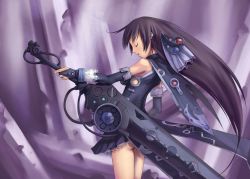 Rule 34 | 1girl, artist request, black hair, cape, dress, elbow gloves, closed eyes, gloves, lace, long hair, mecha, robot, science fiction, solo, sword, weapon