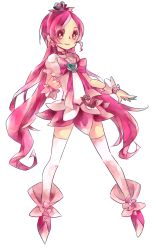 Rule 34 | 1girl, alternate color, boots, bow, brooch, choker, cosplay, cure blossom, cure marine, cure marine (cosplay), dress, earrings, eyelashes, full body, hair ornament, hair ribbon, hanasaki tsubomi, happy, heart, heart brooch, heartcatch precure!, highres, jewelry, long hair, looking at viewer, magical girl, pink bow, pink dress, pink eyes, pink hair, pink theme, precure, puffy sleeves, ribbon, simple background, sketch, smile, solo, standing, thighhighs, thighs, very long hair, w00p, white background, wrist cuffs, zettai ryouiki