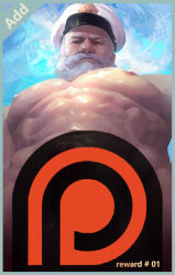 Rule 34 | 1boy, abs, bara, beard, censored, character request, completely nude, cowboy shot, dungeon and fighter, erection, facial hair, from below, hat, large pectorals, long mustache, looking at viewer, luerstine, male focus, mature male, muscular, muscular male, nipples, nude, old, old man, paid reward available, pectorals, penis, sailor hat, short hair, solo, standing, strongman waist, thick beard, thick eyebrows, white hair