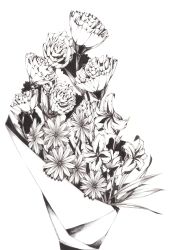 Rule 34 | bouquet, flower, greyscale, highres, monochrome, no humans, original, realistic, simple background, sousou (sousouworks), still life, white background