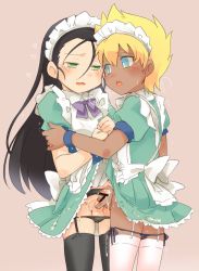 Rule 34 | 2boys, androgynous, apron, bakusou kyoudai let&#039;s &amp; go!!, black hair, blonde hair, blue eyes, blush, bow, breath, byoukitakashi, censored, clothes lift, crossdressing, cum, cum on clothes, dark-skinned male, dark skin, dress, dress lift, drooling, foreskin, garter belt, garter straps, green eyes, hair down, handjob, heart, highres, j &quot;jay&quot;, j (let&#039;s &amp; go), long hair, looking at another, lowleg, lowleg panties, maid headdress, male focus, multiple boys, open mouth, panties, penis, penises touching, phimosis, saliva, side-tie panties, simple background, takaba ryo, takaba ryou, tears, testicles, thighhighs, trap, trap on trap, underwear, wavy mouth, wrist cuffs, yaoi