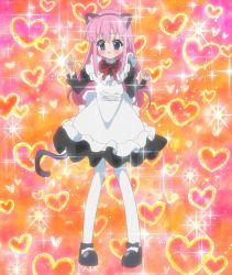 Rule 34 | 10s, animal ears, blue eyes, blush, cat ears, cat tail, fake ears, heart, highres, long hair, maid, open mouth, pink hair, ribbon, screencap, sherlock shellingford, shoes, tail, tantei opera milky holmes, thighhighs