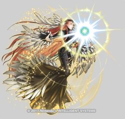 Rule 34 | 1girl, absurdly long hair, ashera (fire emblem), attack, belly chain, black dress, closed mouth, dress, energy, feather hair ornament, feathers, female focus, fire emblem, fire emblem: radiant dawn, fire emblem heroes, full body, hair ornament, jewelry, kita senri, long hair, magic, matching hair/eyes, nintendo, official art, outstretched arms, red eyes, red hair, solo, very long hair