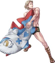 Rule 34 | 1boy, abs, angry, blonde hair, fire emblem, fire emblem fates, fire emblem heroes, fish, highres, male focus, nintendo, red eyes, short hair, solo, swimsuit, xander (fire emblem), xander (summer) (fire emblem)