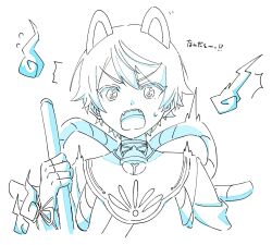 Rule 34 | 1boy, ^^^, animal ears, bell, blue theme, broom, commentary request, dog boy, dog ears, fangs, fingerless gloves, gloves, highres, hitodama, holding, holding broom, japanese clothes, jingle bell, kaminoshi (project sekai), kimono, looking at viewer, monochrome, open mouth, project sekai, rope, simple background, solo, taro14 tea, tasuki, tenma tsukasa, translation request, upper body