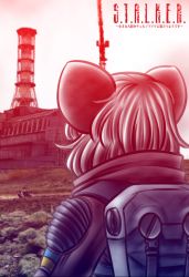 Rule 34 | 1girl, animal ears, chernobyl npp, crossover, female focus, five-seven (0verlimits), grey hair, mouse ears, nature, nazrin, outdoors, russia, seva suit, sky, solo, stalker (game), touhou, translated