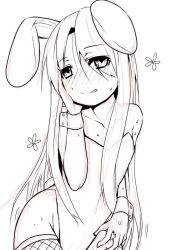 Rule 34 | 1girl, :p, animal ears, beatrice (wild arms), carrot, fake animal ears, female focus, johnny funamushi, limited palette, long hair, looking at viewer, monochrome, playboy bunny, rabbit ears, rabbit tail, sidelocks, solo, tail, thighhighs, tongue, tongue out, white background, wild arms, wild arms 3, wrist cuffs