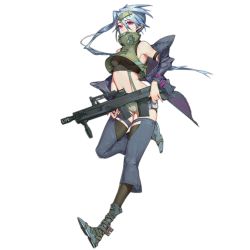 Rule 34 | 1girl, ankle boots, arm strap, armor, armored boots, ash-12.7, ash-12.7 (girls&#039; frontline), asymmetrical hair, bare shoulders, battle rifle, black thighhighs, blue footwear, blue hair, boots, breasts, bullpup, character name, copyright name, detached leggings, earpiece, full body, girls&#039; frontline, green shorts, gun, hair between eyes, hair ornament, high collar, holding, holding gun, holding weapon, jacket, leg up, looking at viewer, medium breasts, off shoulder, official art, pouch, purple eyes, revealing clothes, rifle, running, shadow, shak-12, short hair with long locks, short shorts, shorts, solo, suspender shorts, suspenders, thighhighs, transparent background, underboob, weapon, xiannu v