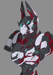Rule 34 | absurdres, bad id, bad pixiv id, blue eyes, face, grey background, highres, hyemalequisetum, mecha, no humans, original, robot, simple background, solo