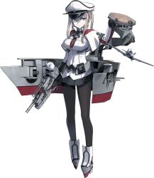 Rule 34 | 10s, 1girl, bf 109, black pantyhose, blue eyes, breasts, capelet, celtic knot, female focus, full body, gloves, graf zeppelin (kancolle), grey eyes, hair between eyes, hat, kantai collection, large breasts, long hair, machinery, microskirt, miniskirt, official art, pale skin, pantyhose, peaked cap, pleated skirt, serious, shimada fumikane, skirt, solo, ta152 (graf zeppelin), transparent background, twintails