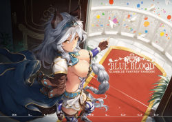 Rule 34 | 10s, 1girl, animal ears, armor, balloon, bird, braid, breasts, brown eyes, celebration, cleavage, confetti, erune, fingerless gloves, flag, from above, from side, gloves, granblue fantasy, hair between eyes, hair tubes, hairband, heles, large breasts, long hair, looking at viewer, neo-masterpeacer, silver hair, single braid, solo, very long hair, yellow eyes