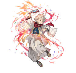 Rule 34 | 1boy, closed eyes, dragonstone, fire emblem, fire emblem heroes, grin, hagoita, heart attack, japanese clothes, kana (fire emblem), kana (male) (fire emblem), kana (male) (rising dragon) (fire emblem), kimono, nintendo, official alternate costume, official art, paddle, scarf, smile, solo, spiked hair, teeth, v-shaped eyebrows, white hair