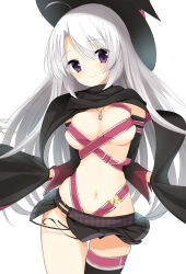 Rule 34 | 1girl, absurdres, ahoge, ayachi nene, belt, belt bra, black cloak, black hat, black skirt, black sleeves, blush, breasts, breasts apart, breasts squeezed together, cleavage, cloak, clothes lift, cowboy shot, curvy, detached sleeves, eyes visible through hair, groin, hair between eyes, hair spread out, hat, head tilt, highres, hip vent, jewelry, large breasts, long hair, looking at viewer, miniskirt, navel, necklace, pink belt, pleated skirt, purple eyes, rafumu (pigmoore369), sanoba witch, sidelocks, single thighhigh, skindentation, skirt, skirt lift, solo, standing, stomach, straight-on, striped clothes, striped thighhighs, sun, thigh gap, thighhighs, thighs, very long hair, white hair, wide sleeves, wind, wind lift, witch, witch hat