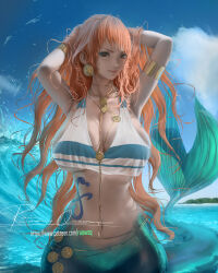 Rule 34 | 1girl, absurdres, breasts, highres, large breasts, long hair, nami (one piece), one piece, orange hair, rainwzq, solo