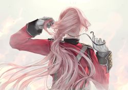 Rule 34 | 1girl, braid, braided ponytail, commentary request, dated, fate/grand order, fate (series), florence nightingale (fate), from behind, gloves, joki yoh, long hair, military, military uniform, pink hair, solo, uniform