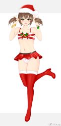 Rule 34 | 1boy, 2016, :3, bell, blush, boots, brown eyes, brown hair, bulge, christmas, crop top, crossdressing, dated, hat, highres, holiday, male focus, maou493, miniskirt, mole, mole under eye, open mouth, original, panties, ribbon, santa hat, skirt, solo, thighhighs, trap, twintails, underwear