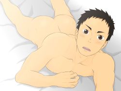 Rule 34 | 10s, 1boy, absurdres, ass, haikyuu!!, highres, looking at viewer, lying, male focus, nude, sawamura daichi, solo