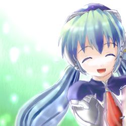 Rule 34 | 00s, 1girl, :d, ^ ^, blush, brooch, closed eyes, gem, green hair, hoshino yumemi, jewelry, long sleeves, lowres, necktie, open mouth, planetarian, red necktie, smile, solo, twintails, upper body