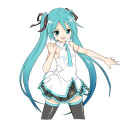 Rule 34 | 1girl, aqua eyes, aqua hair, bare shoulders, black skirt, black thighhighs, blue hair, blush, clenched hand, commentary, cowboy shot, furrowed brow, gradient hair, hair ribbon, hatsune miku, long hair, looking at viewer, multicolored hair, necktie, no detached sleeves, outstretched arm, ribbon, shirt, shoulder tattoo, skirt, sleeveless, sleeveless shirt, smile, solo, soukun s, tattoo, thighhighs, twintails, v-shaped eyebrows, very long hair, vocaloid, lat model (mikumikudance), white background, white shirt, zettai ryouiki