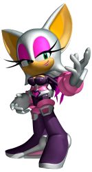 Rule 34 | 1girl, absurdres, boots, breasts, cleavage, eyeshadow, gloves, green eyes, highres, lipstick, official art, pink lips, rouge the bat, sega, sonic heroes, sonic (series)