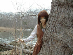 Rule 34 | brown hair, doll, fantastic (company), green eyes, lake, nature, outdoors, photo (medium), tree