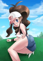 Rule 34 | 1girl, absurdres, ass, breasts, cameltoe, convenient censoring, creatures (company), denim, denim shorts, game freak, highres, hilda (pokemon), huge ass, khayman, large breasts, nintendo, pokemon, pokemon bw, shorts, solo, tagme, topless, torn clothes