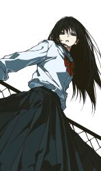 1girl barbed_wire black_hair bow bowtie long_sleeves looking_down luckyboysquad original school_uniform solo white_background