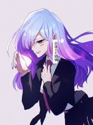 Rule 34 | 1girl, absurdres, blue hair, cerejeira elron, facial tattoo, fate/grand order, fate (series), gradient hair, green eyes, highres, jyaihima, light smile, long hair, multicolored hair, nail polish, necktie, one eye covered, purple hair, purple lips, purple nails, red necktie, simple background, solo, star (symbol), tattoo, upper body